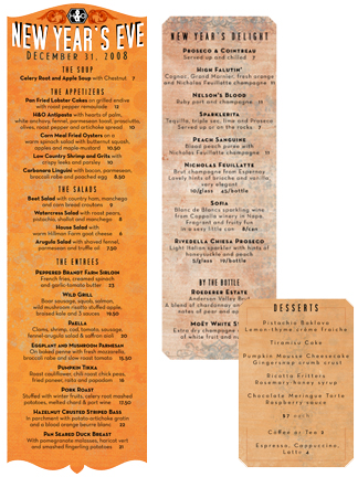 Hope and Olive menus